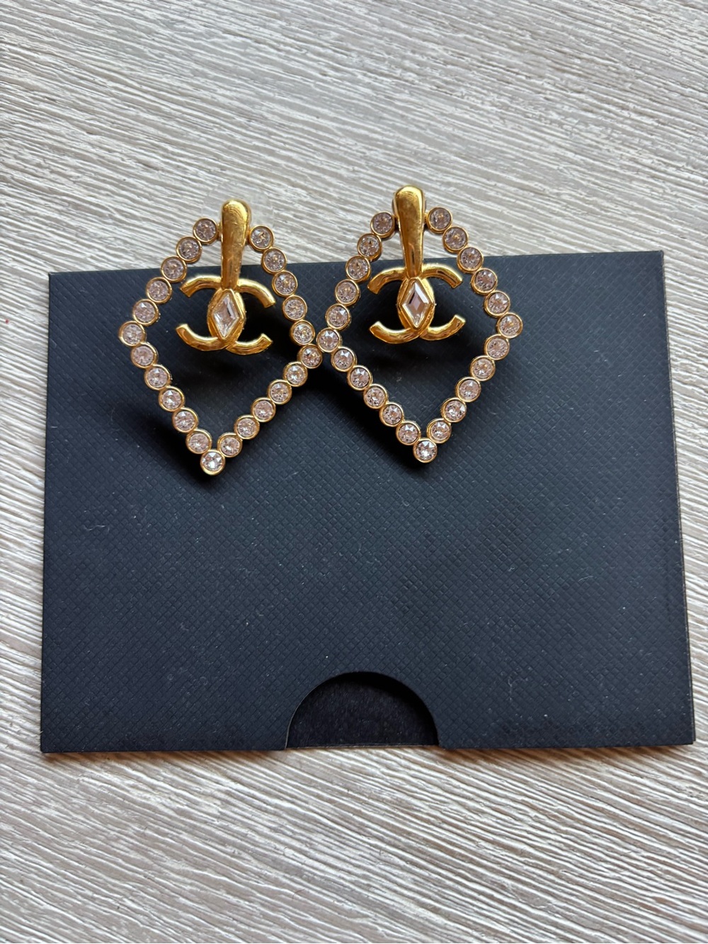Authentic Chanel Gold Crystal Hoop Drop Earrings - Gold